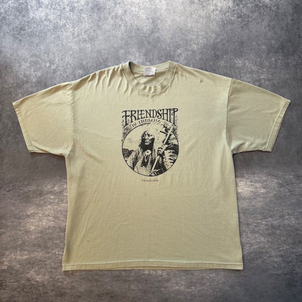 VTG 1996 Friendship Indiana Washakie T Shirt XL Sage Green Hanes Heavyweight 90s